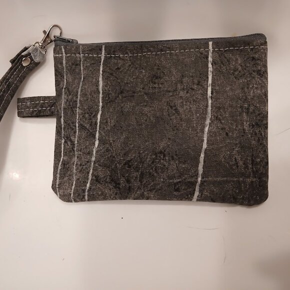 New Canvas Abstract Coin Purse Wristlet Wallet Pouch Gray Black hanging pouch - Picture 3 of 4